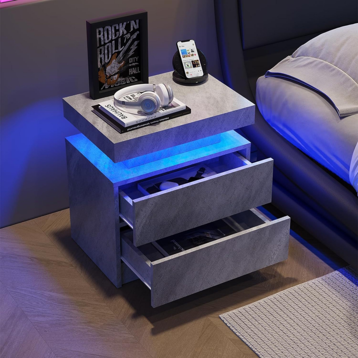 Streamdale Furniture Modern Art Deco End Table with Adjustable Led Lights