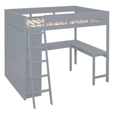 Streamdale Full Size Loft Bed with Desk and Shelf - White