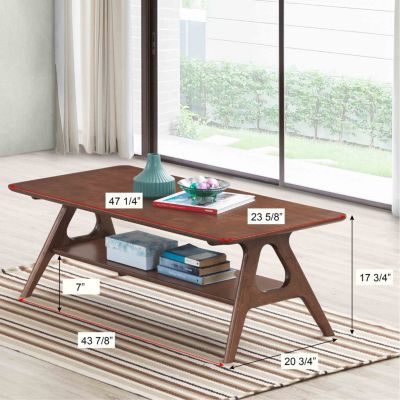 Mid-Century Modern Wood Coffee Table with Shelf