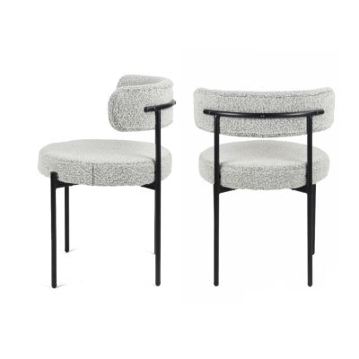 Streamdale Modern Round Boucle Dining Chairs, Set of 2, Black White