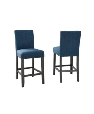 Blue Fabric Counter Height Stools with Nailhead Trim