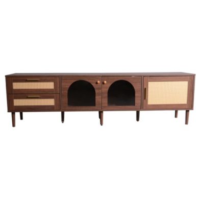 Streamdale Multifunctional TV Stand with Rattan Drawers and Ample Storage