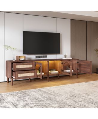 Streamdale Multifunctional TV Stand with Rattan Drawers and Ample Storage
