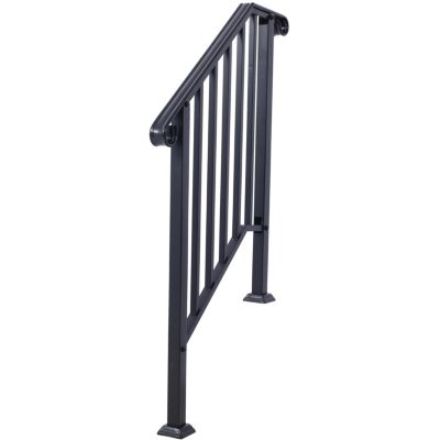 Streamdale Durable Steel Pipe 3-Step Handrail for Concrete Steps, Black