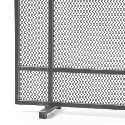 Markus Modern Single Panel Black Brushed Silver Iron Firescreen