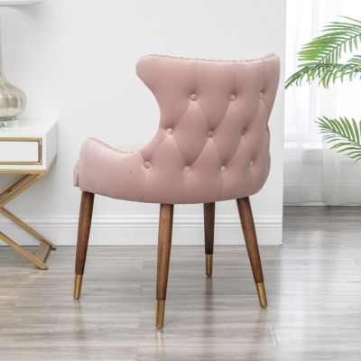  Contemporary Velvet Upholstered Nailhead Trim Accent Chair, Pink
