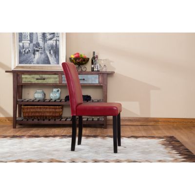 Style Solid Wood Leatherette Padded Parson Chair, Red, Set of 2