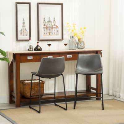  Vintage PU Leather Counter Height Stools, Set of 2, Antique Grey