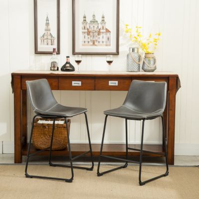  Vintage PU Leather Counter Height Stools, Set of 2, Antique Grey