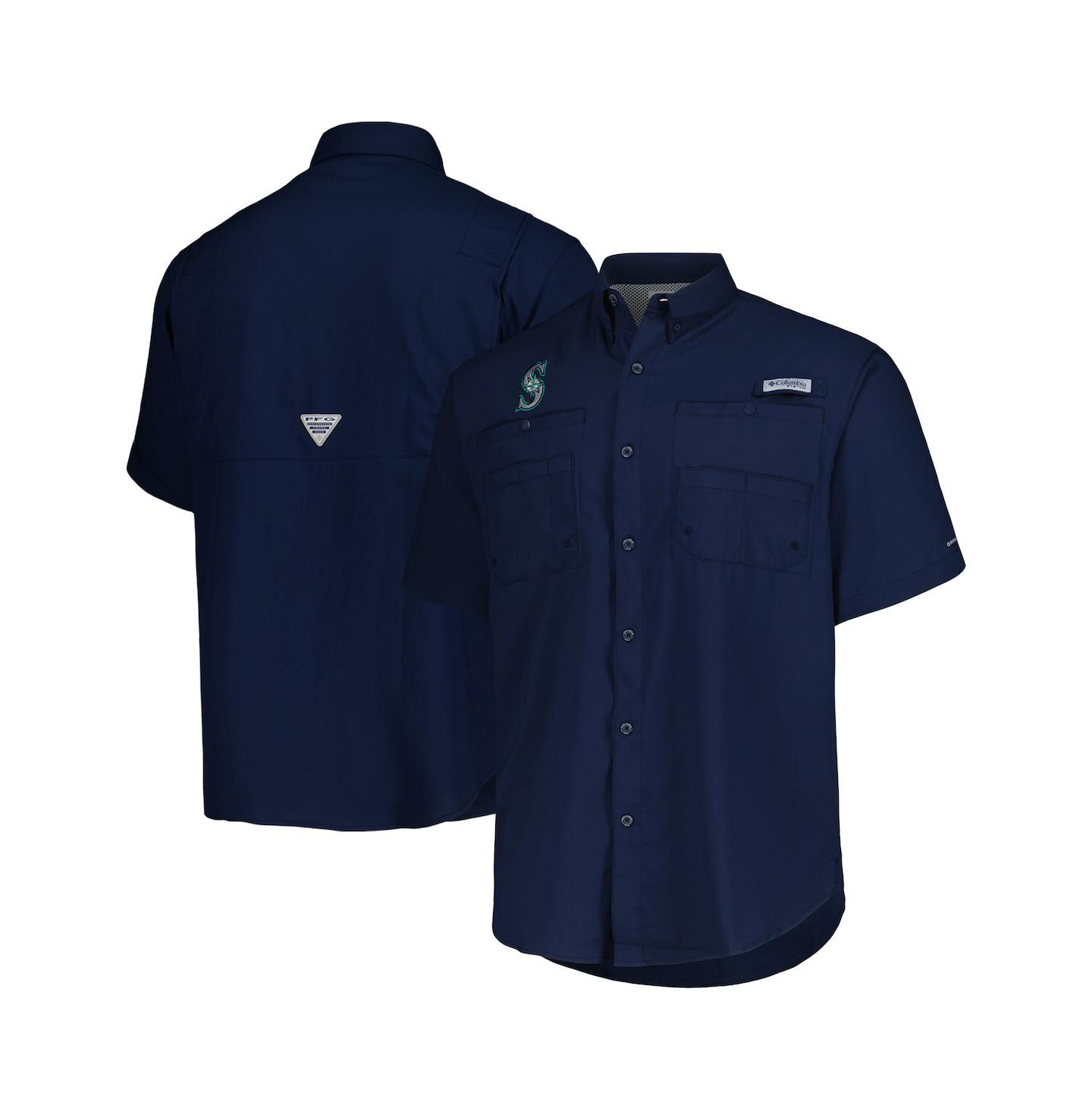 Мужская рубашка Columbia Navy Seattle Mariners Tamiami Omni-Shade Button-Down — фото 1
