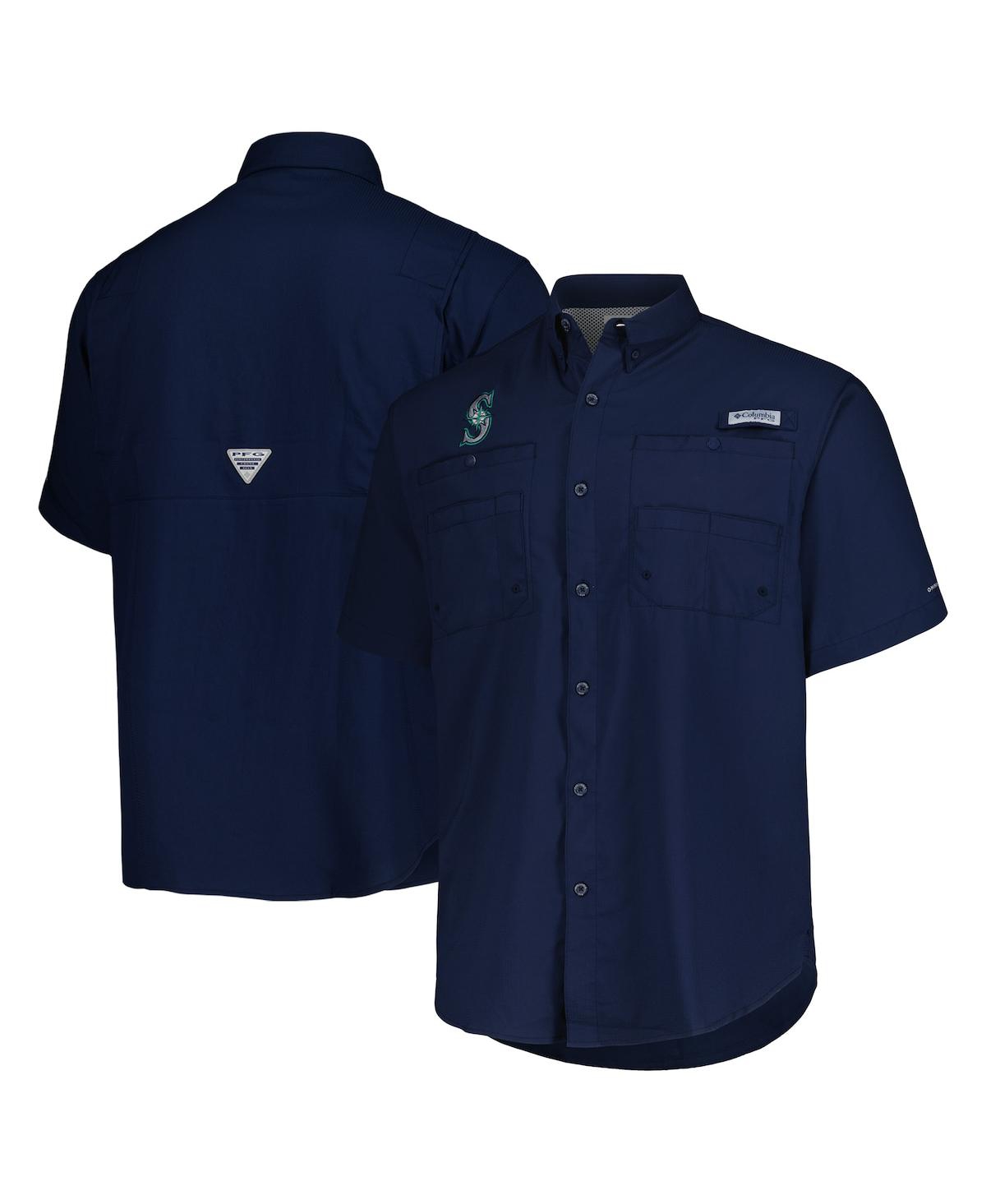 Men's Navy Seattle Mariners Tamiami Omni-Shade Button-Down Shirt - Navy