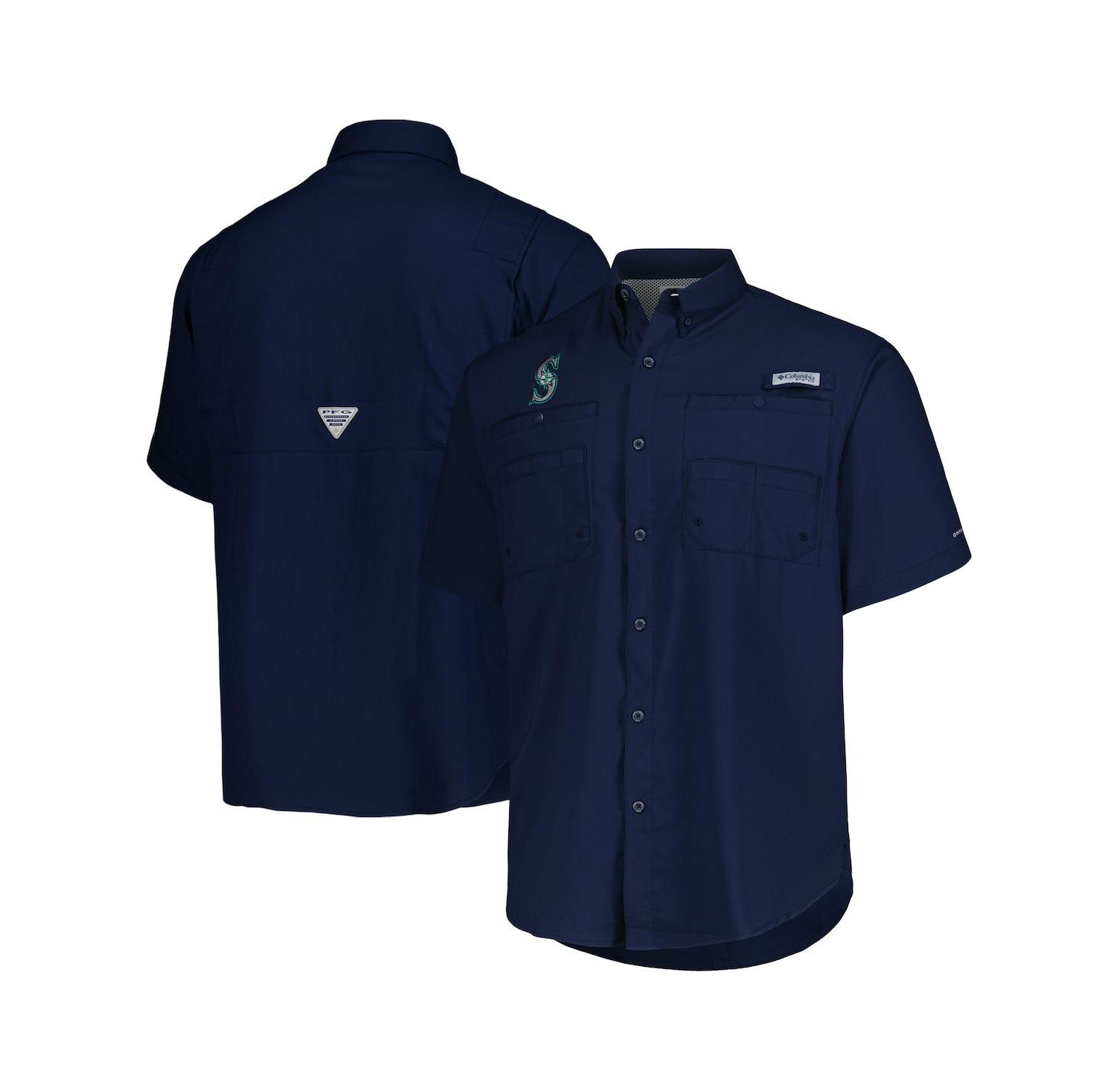 Men's Navy Seattle Mariners Tamiami Omni-Shade Button-Down Shirt