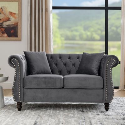 Chesterfield Velvet 2-Seater with Nailhead Accents