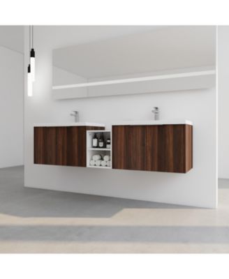 Modern Wall-Mounted Vanity with Ample Storage and Resin Sink