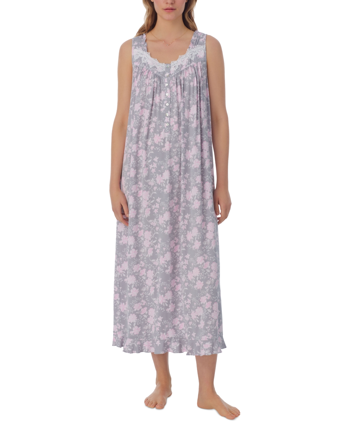 Women's Floral Lace-Trim Ballet Nightgown - Grey Floral