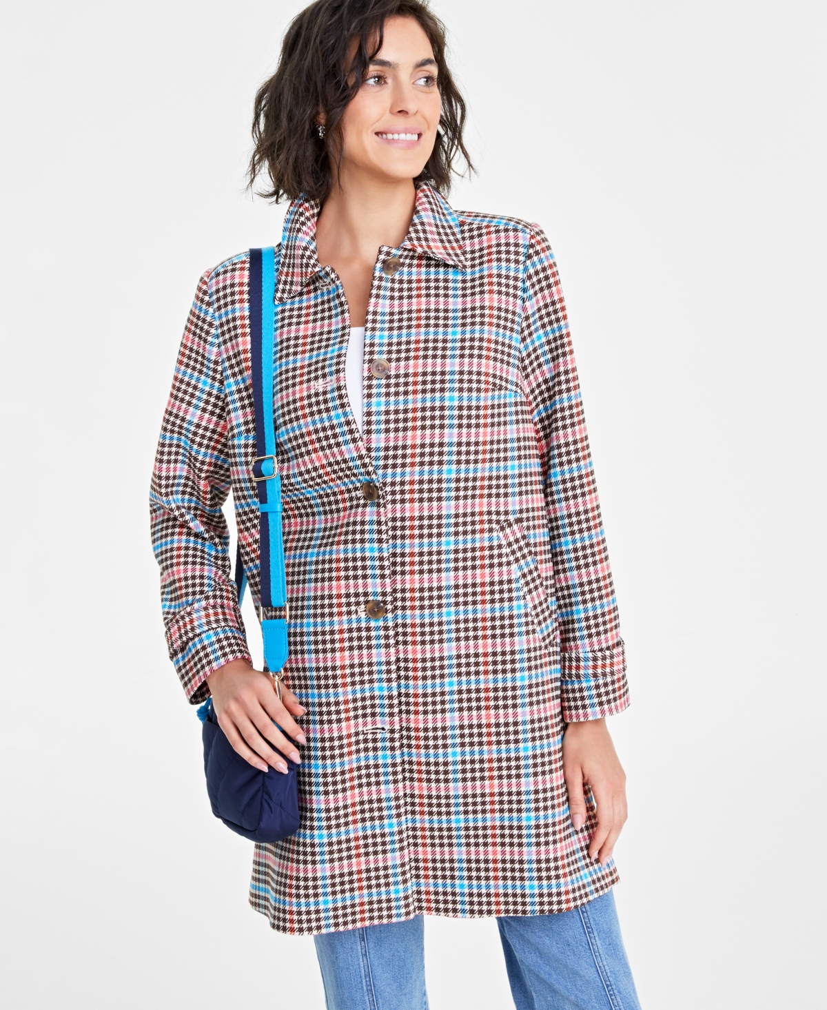 Macys plaid coat top