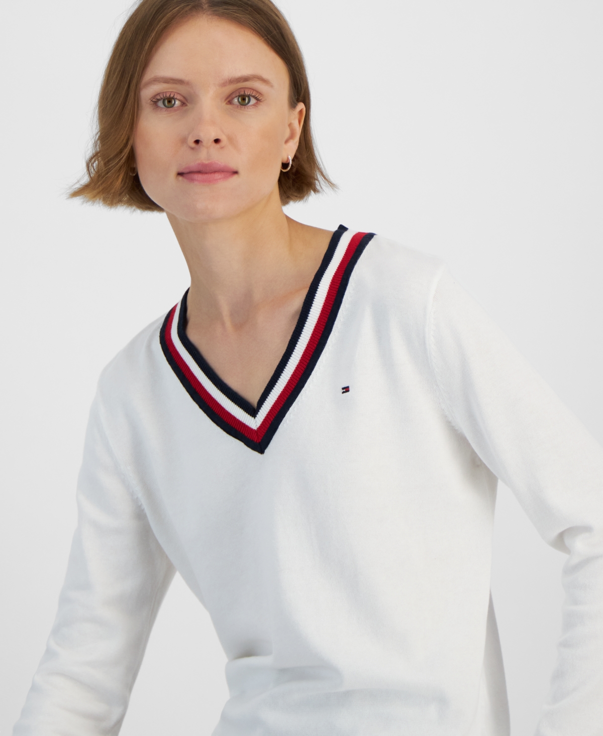 Tommy Hilfiger Women's Contrast-Trim V-Neck Sweater