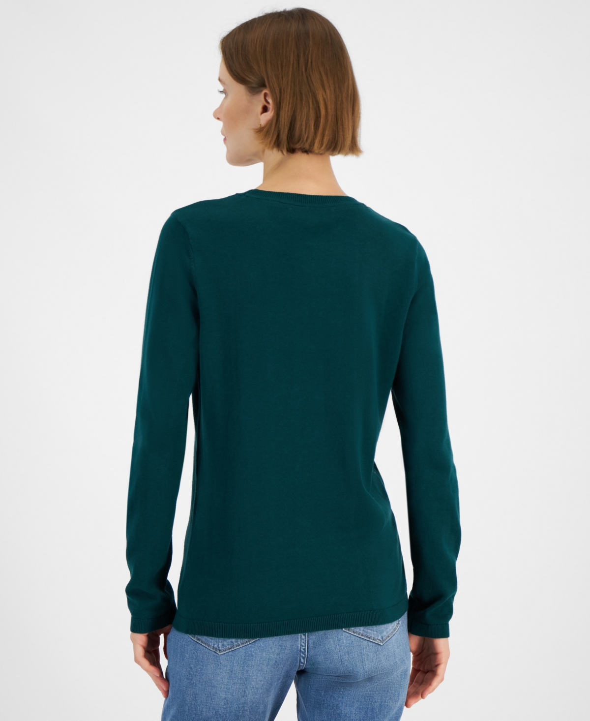 Tommy Hilfiger Women's Cotton Scarf Bear Crewneck Sweater - Forest