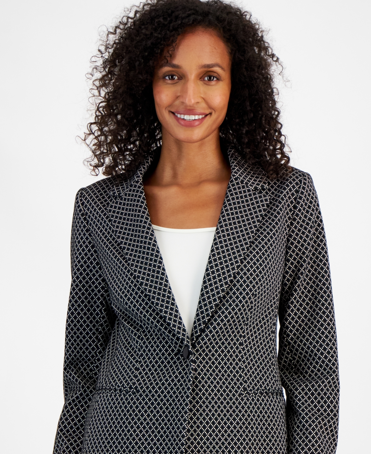 T Tahari Women's Printed Notched Collar One-Button Blazer
