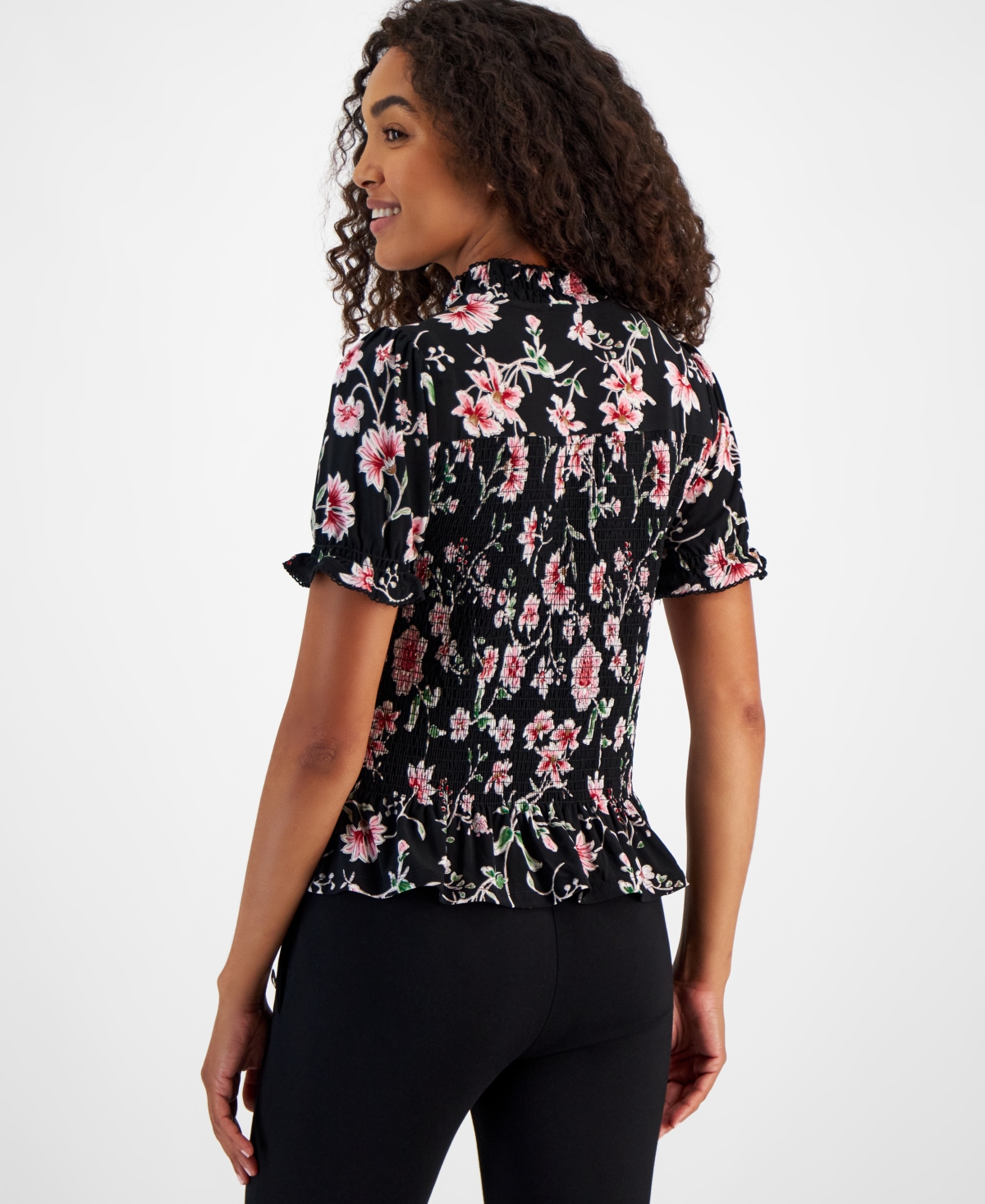 Nautica Jeans Women's Smocked Floral Print Top