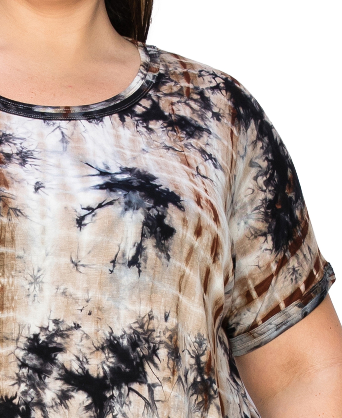 Coin 1804 Plus Size Tie Dye Short Sleeve Top -Brown