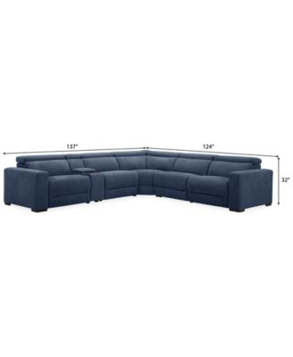 Nevio 6-Pc. Fabric Power Headrest Sectional with Console and 3 Power Motion Chairs