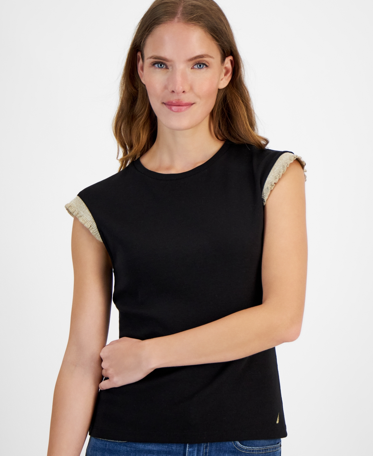 Nautica Jeans Women's Metallic-Ruffle Sleeveless Top