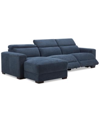 Nevio 3-Pc. Fabric Power Headrest Sectional and Chaise with 2 Power Motion Chairs