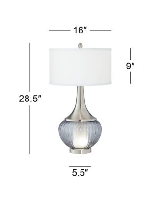 Courtney Modern Table Lamp 28 1/2" Tall Fluted Smoked Glass with Nightlight White Linen Drum Shade for Bedroom Living Room Nightstand