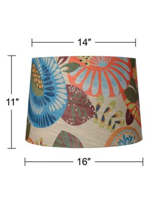 Collection Set of 2 Drum Lamp Shades Multi Color Tropic Floral Medium 14" Top x 16" Bottom x 11" Slant Spider with Harp and Finial Fitting