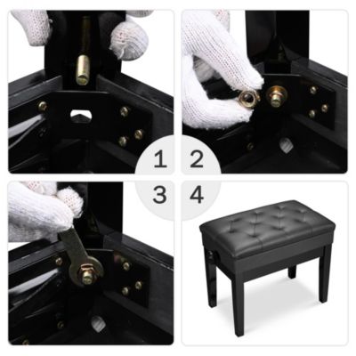 Piano Bench PU Leather Storage Adjustable Height Padded Seat Keyboard