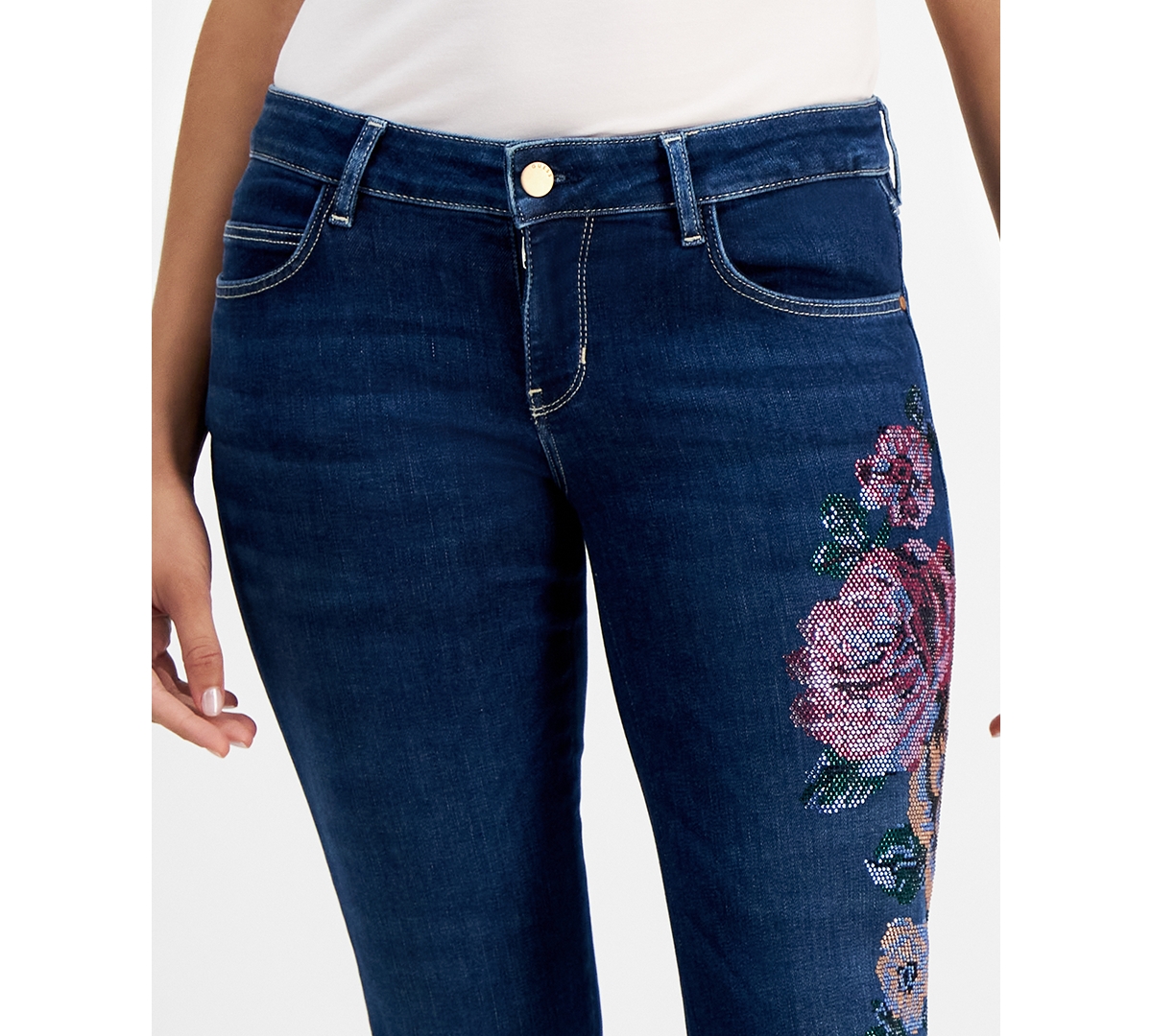 Guess Women's Hermosa Low-Rise Floral-Graphic Jeans