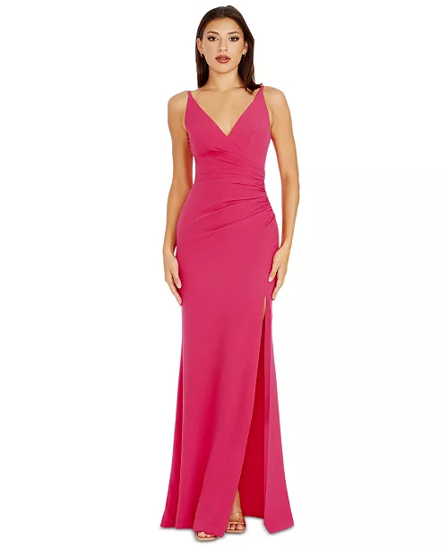 women's jordan v-neck asymmetrical ruched bodycon maxi dress
