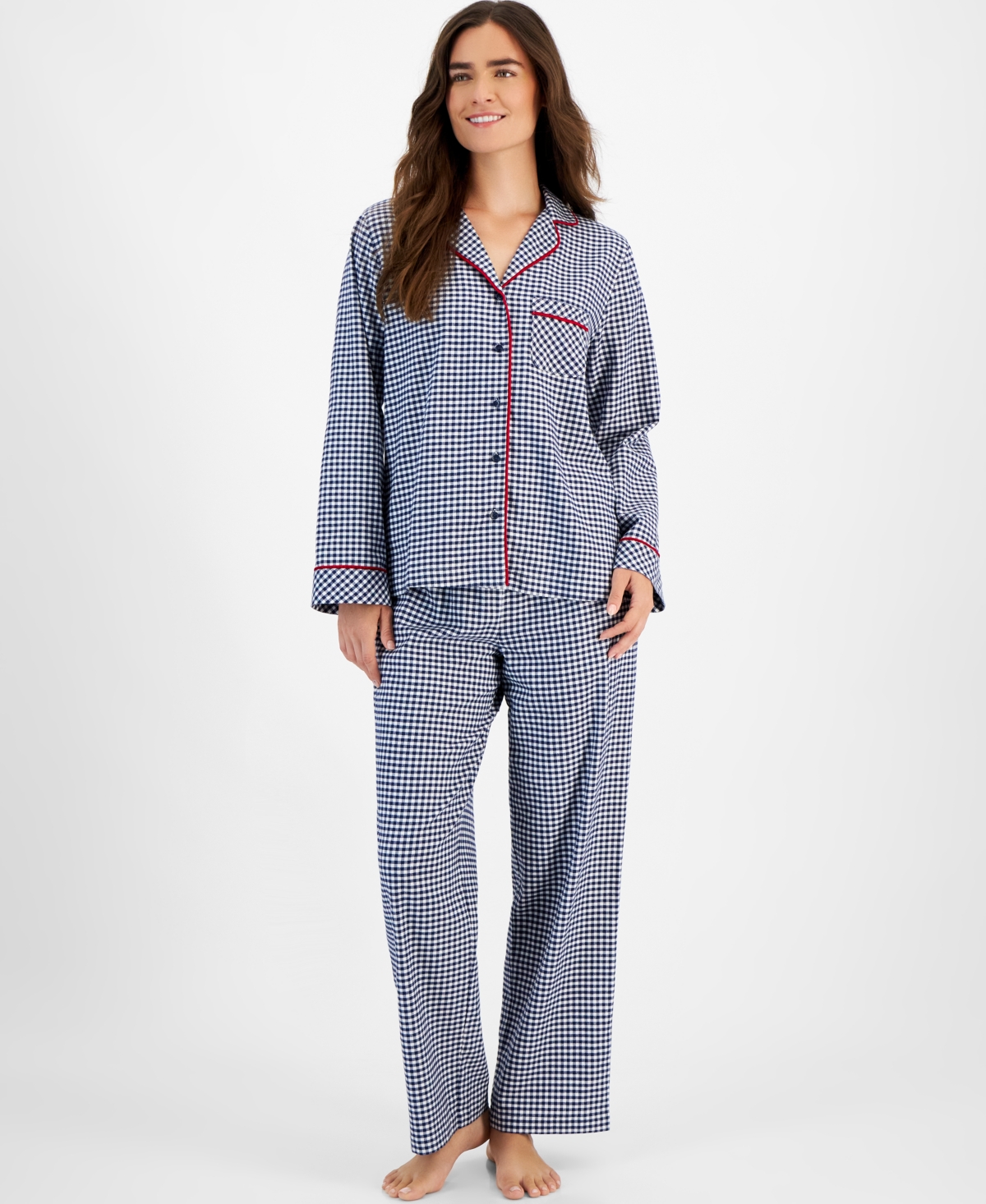 Charter Club Women's 2-pc. Cotton Flannel Packaged Pajamas Set, Created For Macy's In Gingham Check