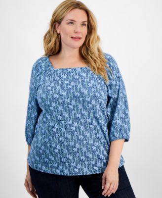 Style & Co - Plus Size Millies Square-Neck 3/4-Sleeve Top