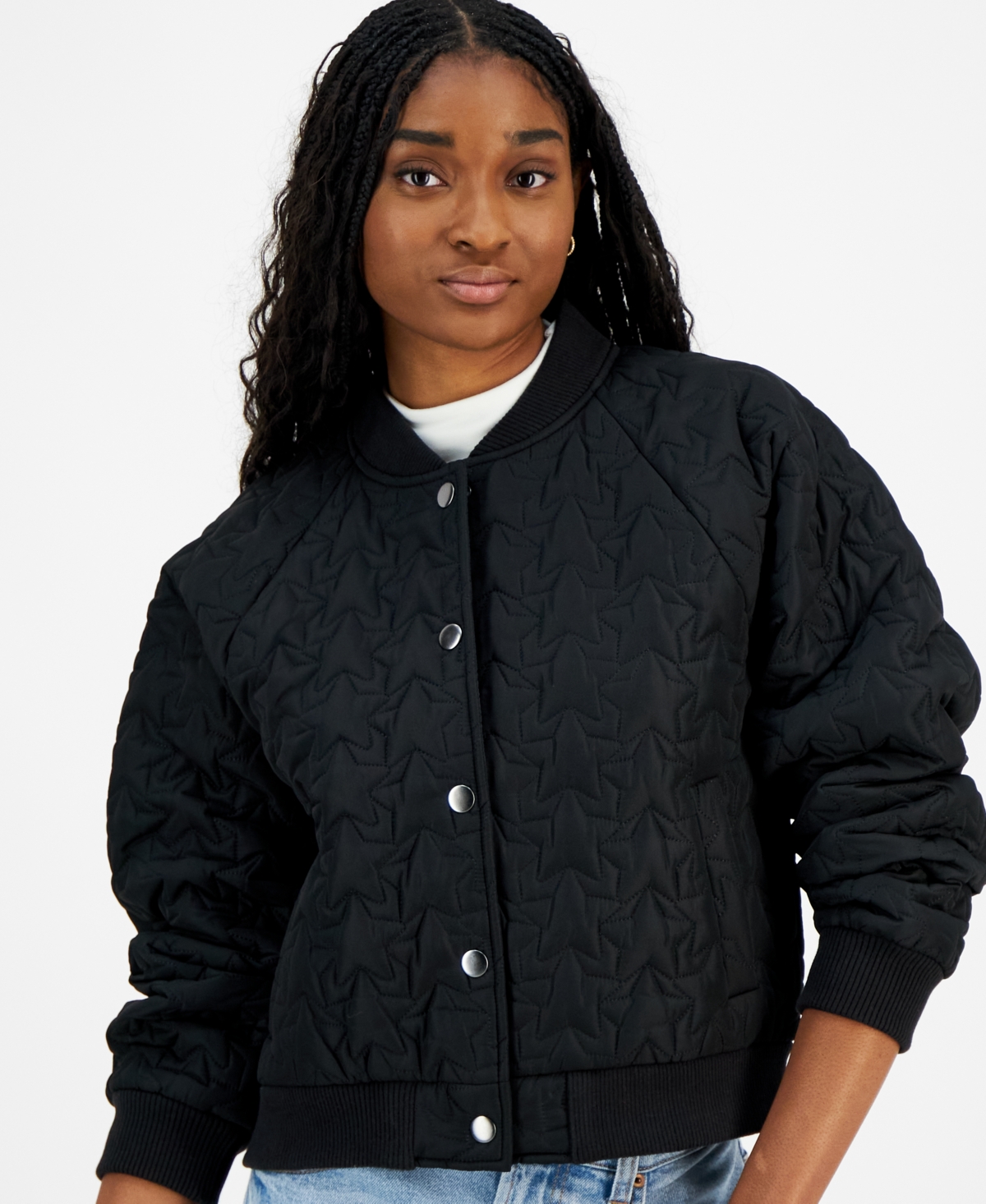Madden Girl Juniors Quilted Ribbed Cuff Bomber Jacket Desert Sage Smart Closet