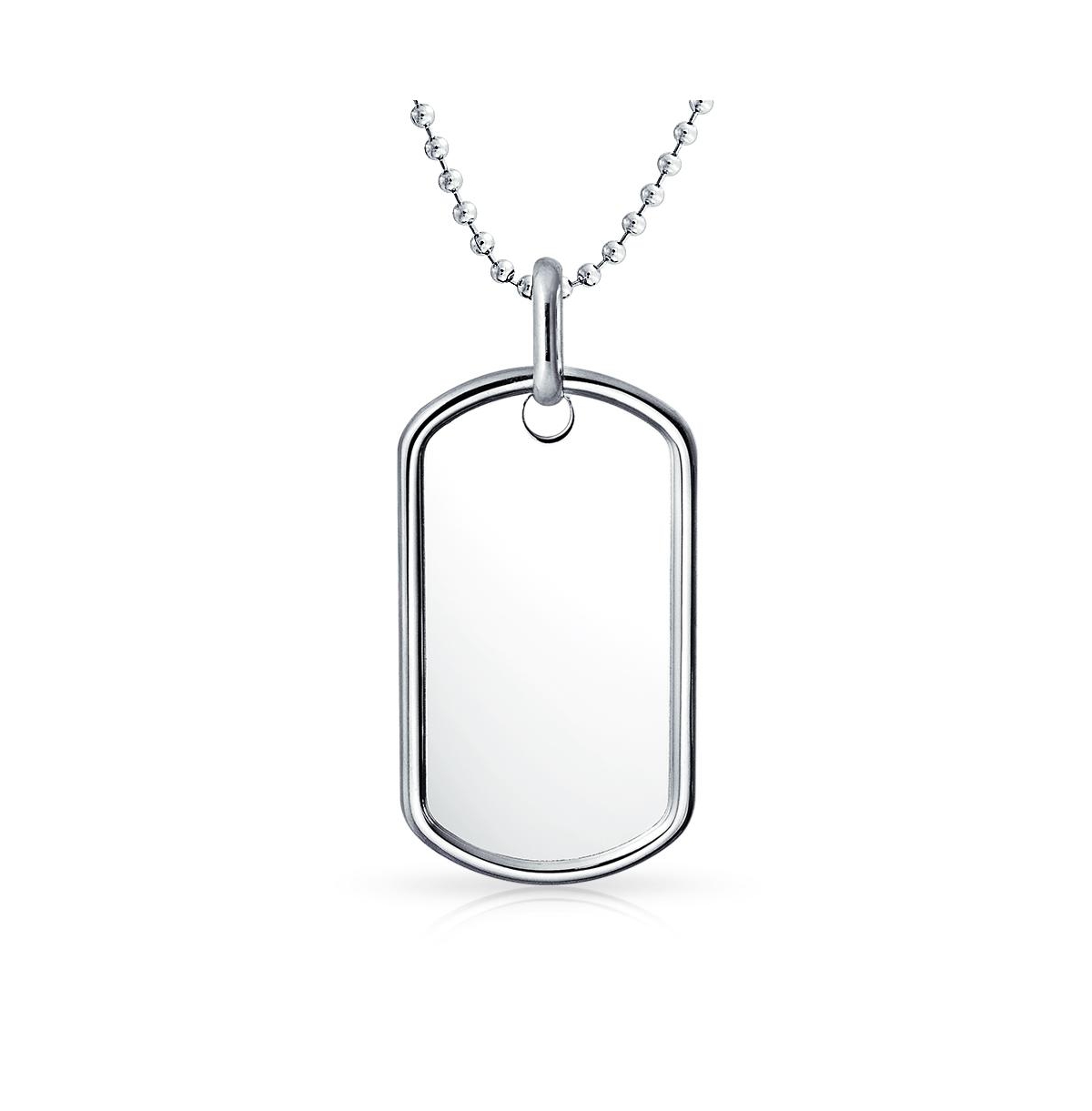 Large Army Military Dog Tag Long Bead Ball Chain Pendant Necklace Sterling Silver - Silver