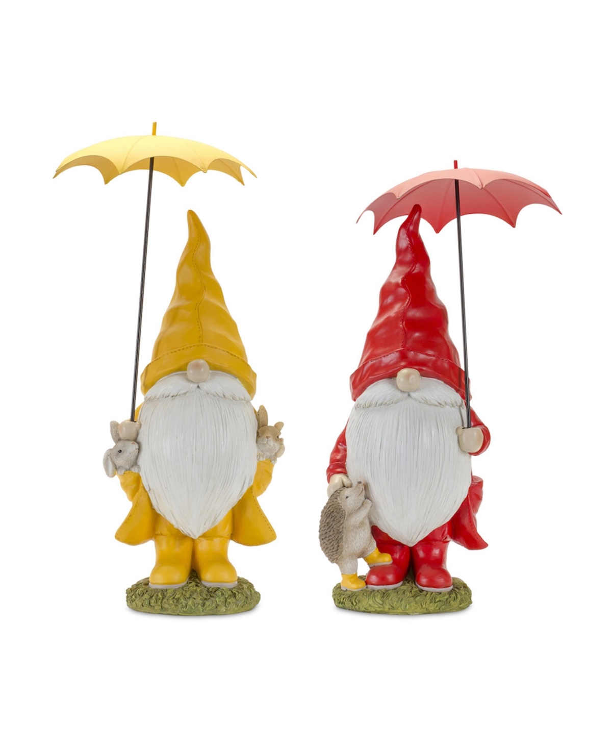 Slickblue Garden Gnome With Umbrella And Woodland Animals Statue (Set of 2) - Yellow, Green
