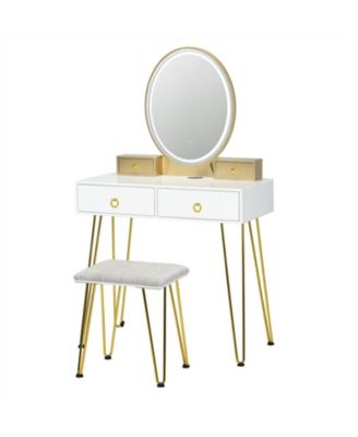 Vanity Table Set with 3-Color Lighted Dimmable Mirror