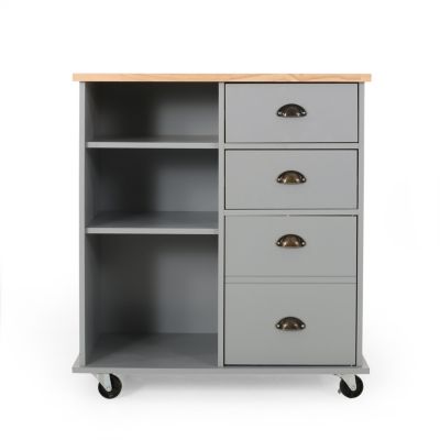 Streamdale Contemporary Kitchen Cart with Rubberwood Top