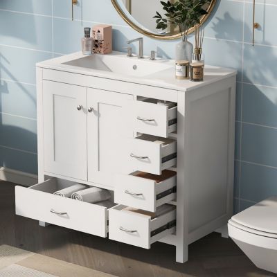  36" White Bathroom Vanity with Premium Ceramic Sink