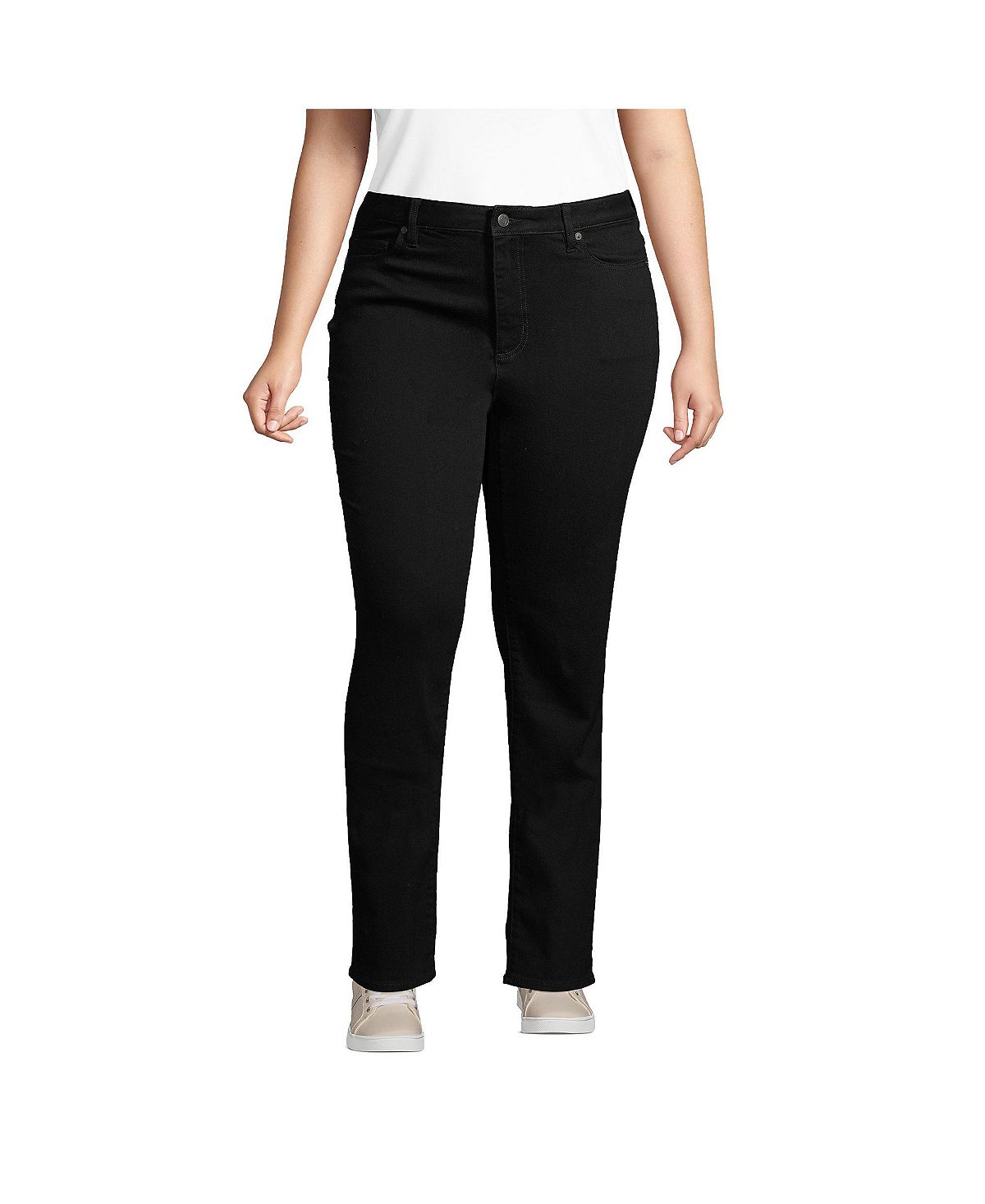 Lands' End Women's Mid Rise Straight Leg Jeans view 1 — MAYCSS fashion products
