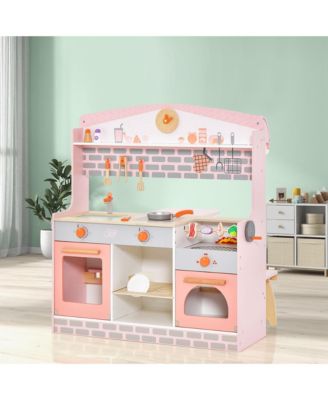 2 in 1 Kids Play Kitchen & Restaurant Double-Sided Pretend Playset with Canopy