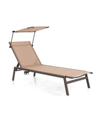 Outdoor Chaise Lounge Chair with Sunshade and 6 Adjustable Position-Brown