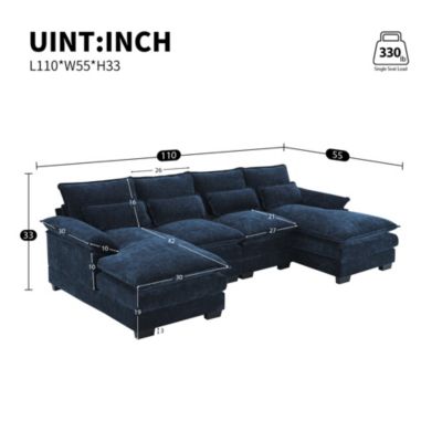 109.8x55.9" Modern U-shaped Sectional Sofa with Waist Pillows,6-seat Upholstered Symmetrical Sofa Furniture,Sleeper Sofa Couch with Chaise Lounge for Living Room,Apartment