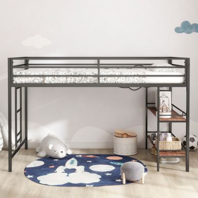 Adam junior twin loft bunk with Cinnamon wood shelf