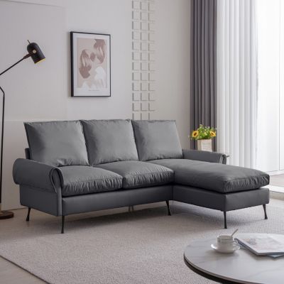 Contemporary Technical Leather Sofa with Reversible Chaise Lounge