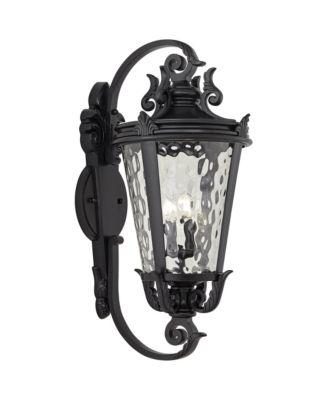 Marseille Vintage-like Large Outdoor Wall Light Fixture Textured Black Scroll 36" Clear Hammered Glass for Exterior House Porch Patio Outside Deck Garage Yard Front Door Garden Home