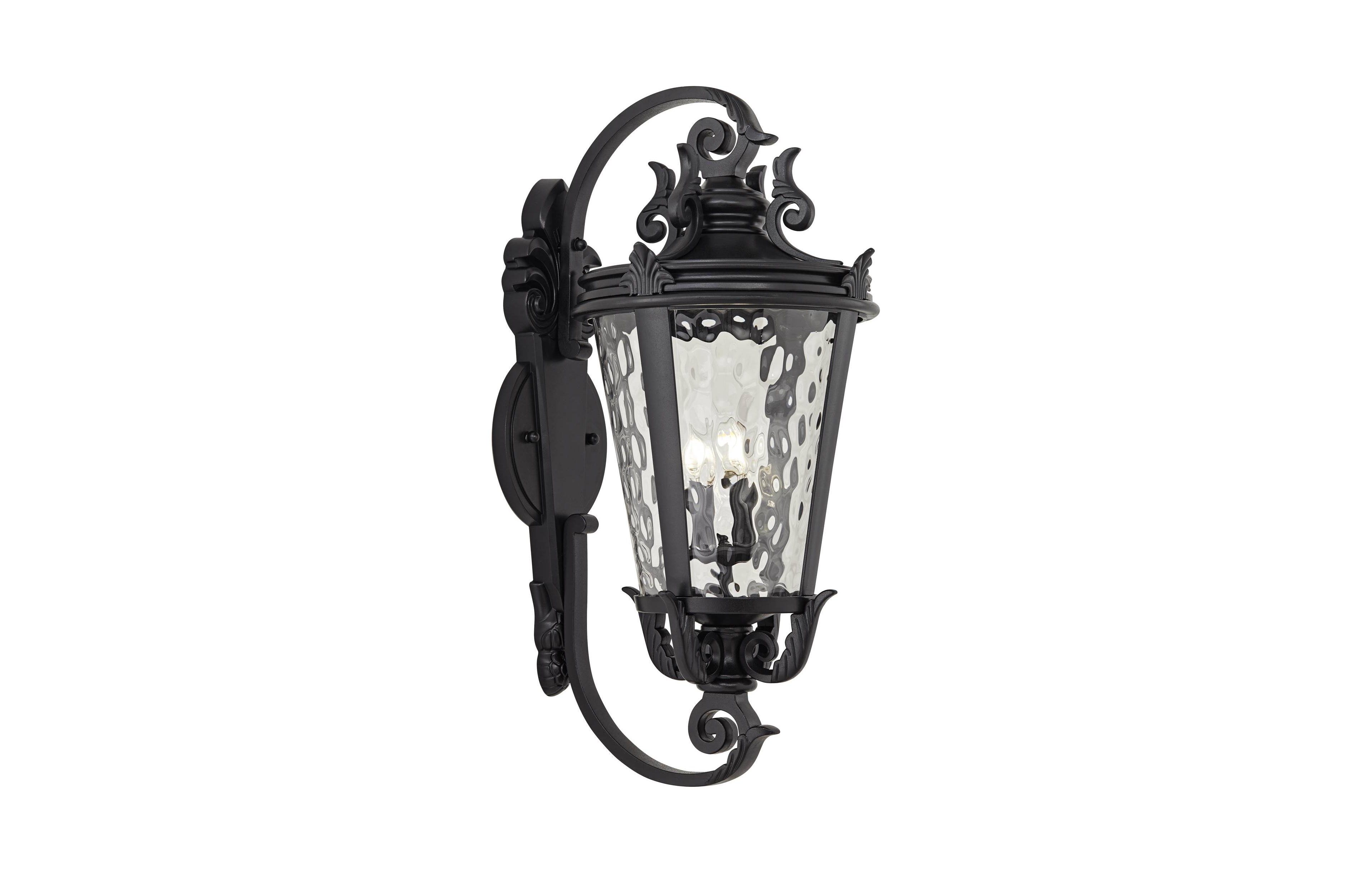 John Timberland Marseille Vintage-like Large Outdoor Wall Light Fixture Textured Black Scroll 36" Clear Hammered Glass for Exterior House Porch Patio