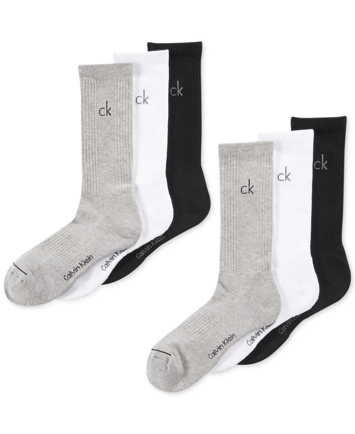 Calvin Klein Men's Athletic Performance Crew Socks 6-Pack - Grey/White/Black